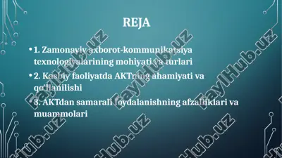 kasbiy faoliyatda zamonaviy axborot komunikatsiya texnologiyalaridan foydalanish — PPTX