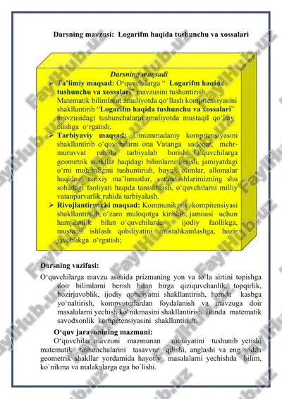 logarifm haqida tushunchu va xossalari — DOCX