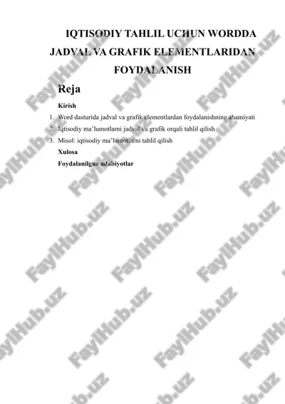 iqtisodiy tahlil uchun wordda jadval va grafik elementlaridan foydalanish — DOCX