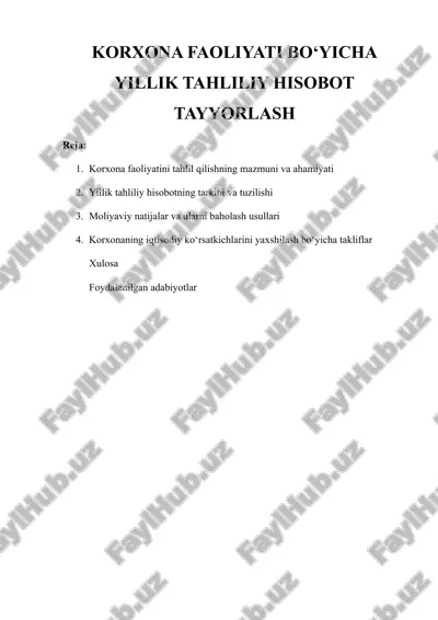 korxona faoliyati bo‘yicha yillik tahliliy hisobot tayyorlash — DOCX