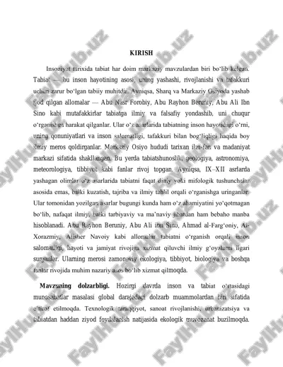 markaziy osiyo olimlarining tabiat haqidagi ilmiy qarashlari — PDF