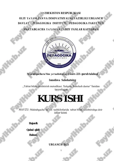 "tabiat bilan tanishtirish metodikasi" — PDF