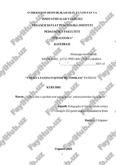 tarbiya fani o'qitishda teatr pedagogikasi imkoniyatlaridan foydalanish — PDF