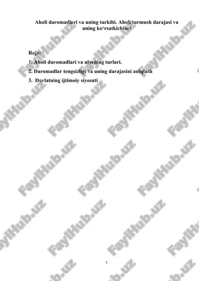 aholi daromadlari va uning tarkibi. aholi turmush darajasi va uning ko‘rsatkichlari — DOCX