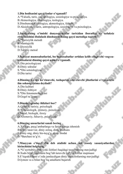 dinshunoslik fanlari — DOCX