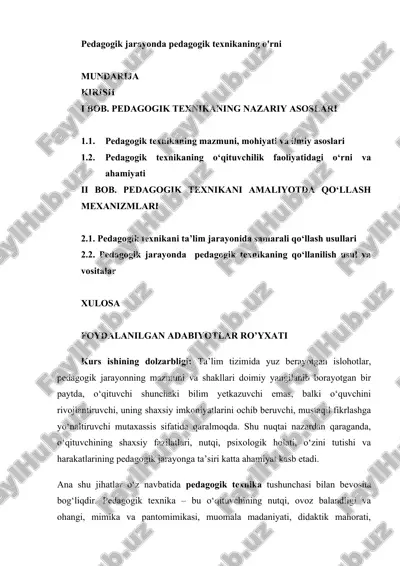 pedagogik jarayonda pedagogik texnikaning o'rni — DOCX
