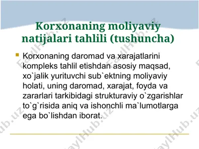 korxonaning moliyaviy natijalari tahlili (tushuncha) — PPT