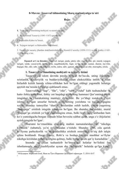 tasavvuf ta'limoti sharq madaniyatiga ta'siri — DOCX