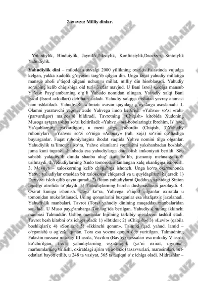 dinlar (yahudiylik, hinduiylik, jayniylik, sikxiylik) — DOCX
