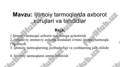 ijtimoiy tarmoqlarda axborot xurujlari va tahdidlar — PPTX