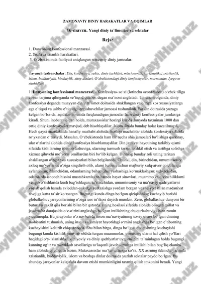 zamonaviy diniy harakatlar va oqimlar — DOCX