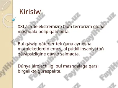 ekstremizm hám terrorizmge qarsı gúresiw — PPTX