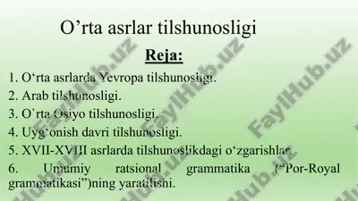 o’rta asrlar tilshunosligi — PPTX