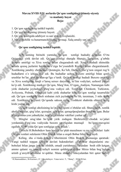 xviii-xix asrlarda qo`qon xonligidagi ijtimoiy-siyosiy — DOCX