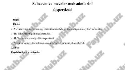 sabzavot va mevalar mahsulotlarini ekspertizasi — PDF