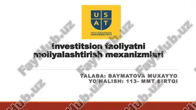 investitsion faoliyatni moliyalashtirish mexanizmlari — PPTX