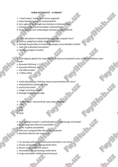 yashil iqtisodiyot – 6 variant — DOCX