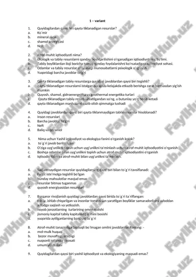 resurslar bilan bog'liq test savollar to`plami — DOCX