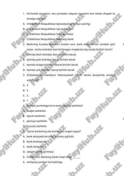 pul-kredit siyosatini, shu jumladan valyuta siyosatini kim ishlab chiqadi va amalga oshiradi — DOCX