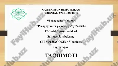 o‘zbekistonda oila pedagogikasi fanining rivojlanishi tarixi — PPTX