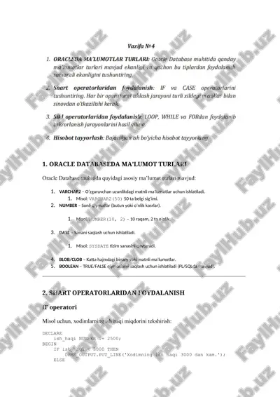 oracle databaseda ma’lumot turlari — DOCX