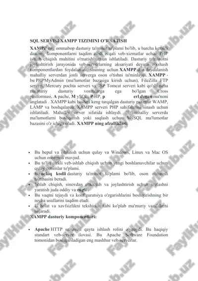 sql servisi xampp tizimini o’rnatish — DOCX
