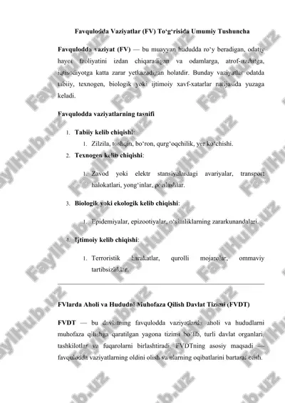 favqulodda vaziyatlar (fv) to‘g‘risida umumiy tushuncha — DOCX