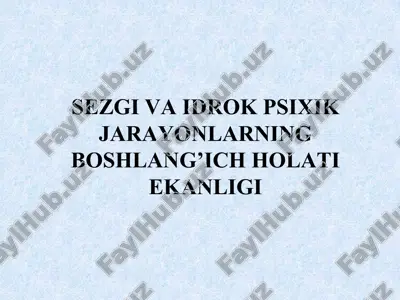 sezgi va idrok psixik jarayonlarning boshlang'ich holati ekkanligi — PPTX