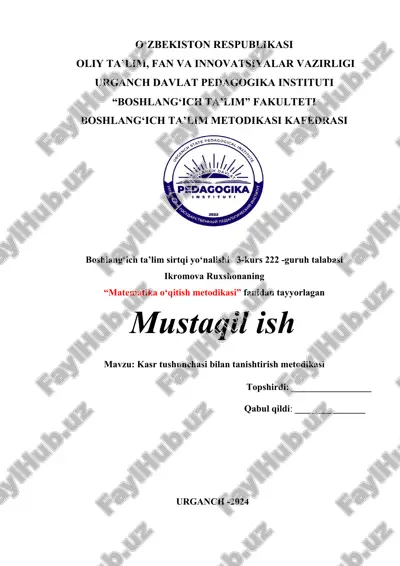 kasr tushunchasi bilan tanishtirish metodikasi — DOCX