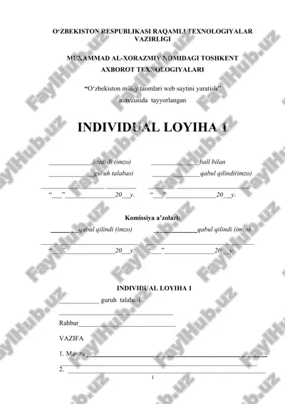 oʻzbekiston milliy taomlari web saytini yaratish — DOCX