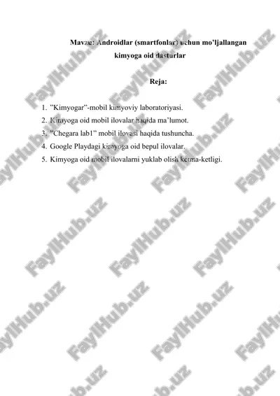 androidlar (smartfonlar) uchun mo’ljallangan kimyoga oid dasturlar — DOCX