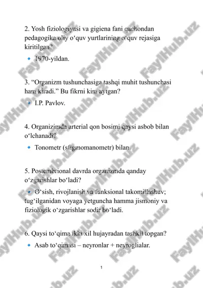yosh fiziologiyasi va gigiena fanining pedagogikaga ta'siri — DOCX