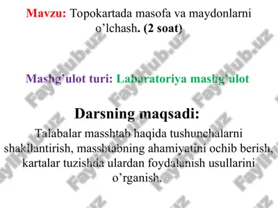 topokartada masofa va maydonlarni o’lchash — PPT