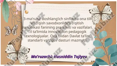 ona tili va o‘qish savodxonligini o‘qitish metodikasi — PPT