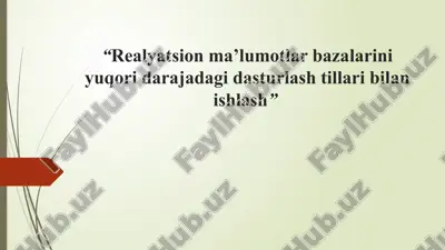 realyatsion ma’lumotlar bazalarini yuqori darajadagi dasturlash tillari bilan ishlash — PPTX