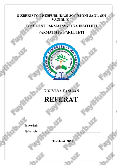 ish joyida uchraydigan kimyoviy ta’sirlar va ularni gigiyenik baholash. ish joyida uchraydigan zararli ta’sirlarni gigiyenik me’yorga (reglamentlash) keltirish (pdk, pdu, pdd). referat 16 bet. — DOC