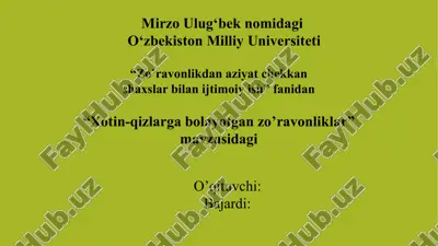xotin-qizlarga bolayotgan zo’ravonliklar — PPTX