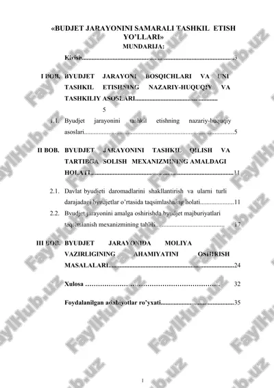 budjet jarayonini samarali tashkil etish yo’llari — DOCX