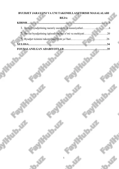 byudjet jarayoni va uni takomillashtirish masalalari — DOCX