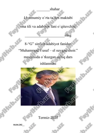 8-sinf adabiyot ochiq dars — DOCX