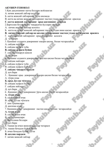 akusherlik test javobi bilan — DOC
