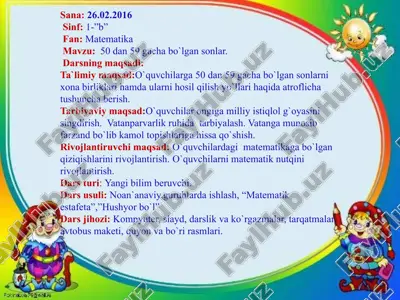 darslik "matematika 50-59 sonlar mavzusi" — PPTX