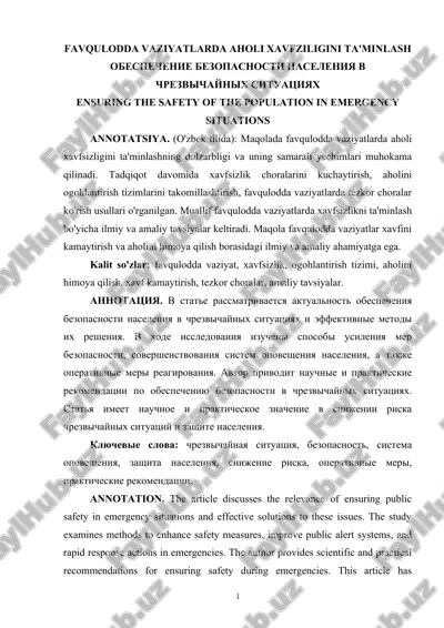 favqulodda vaziyatlarda aholi xavfziligini ta'minlash — DOCX