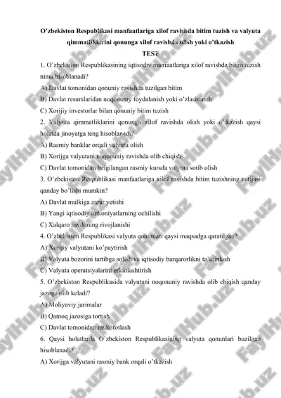 o’zbekiston respublikasi manfaatlariga xilof ravishda bitim tuzish va valyuta qimmatliklarini qonunga xilof ravishda olish yoki o’tkazish — DOCX
