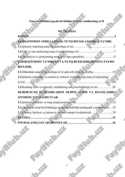 nutq buzilishlari paydo bo‘lishida ijtimoiy omillarning ro‘li — DOCX