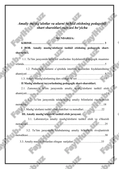 amaliy mashg'ulotlar va ularni tashkil etishning pedagogik shart sharoitlari — DOCX