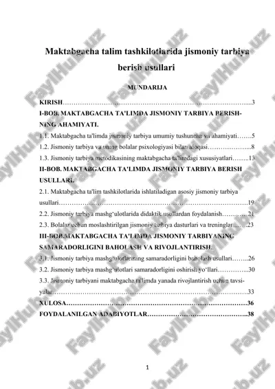 maktabgacha talim tashkilotlarida jismoniy tarbiya berish usullari — DOCX