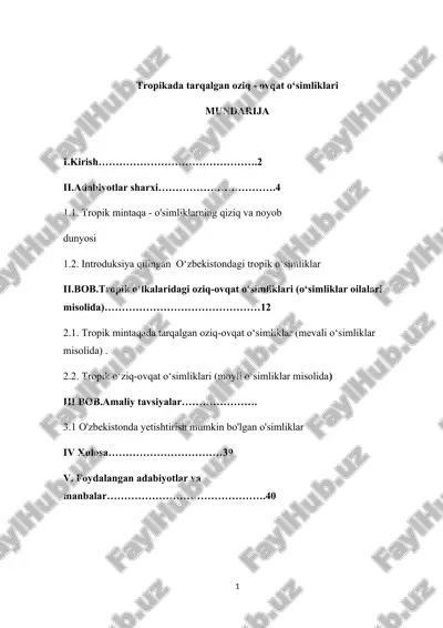 tropikada tarqalgan oziq - ovqat o‘simliklari — DOCX