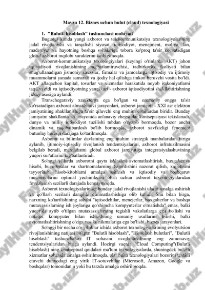 bulutli hisoblash texnologiyasi — DOCX