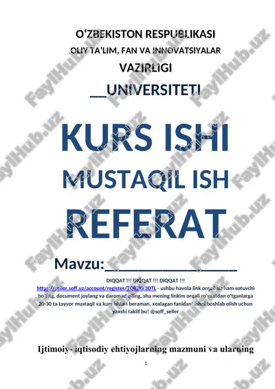 ijtimoiy-iqtisodiy ehtiyojlar va ularning turkumlanishi — DOCX